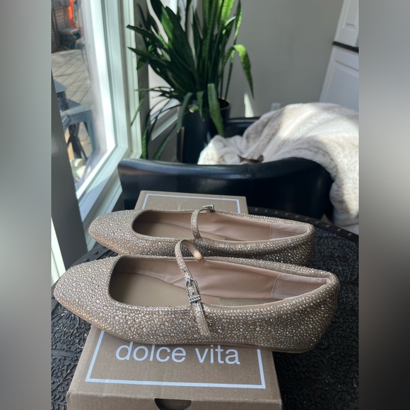 DOLCE VITA REYES CRYSTAL BALLET FLATS IN LIGHT GOLD 8.5 - Picture 8 of 12